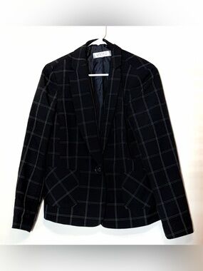 Kasper Women’s Black Size 10 Windowpanel Plaid Blazer Jacket
